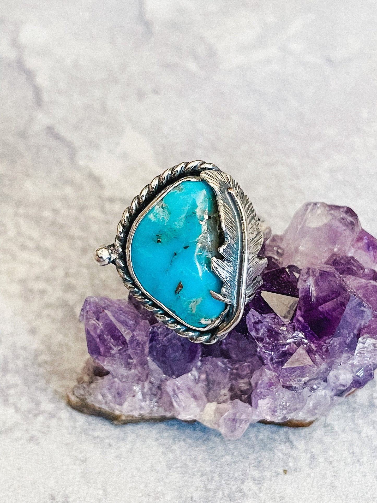 Turquoise Sterling Silver Statement Ring Size 8.5