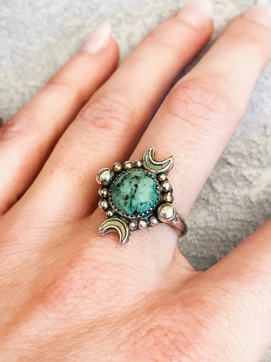 African Turquoise Sterling Silver Ring Size 7
