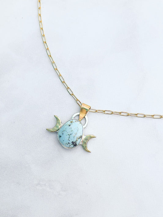 Turquoise Blue Moon Necklace Sterling Silver, Brass, and 14k Gold Fill