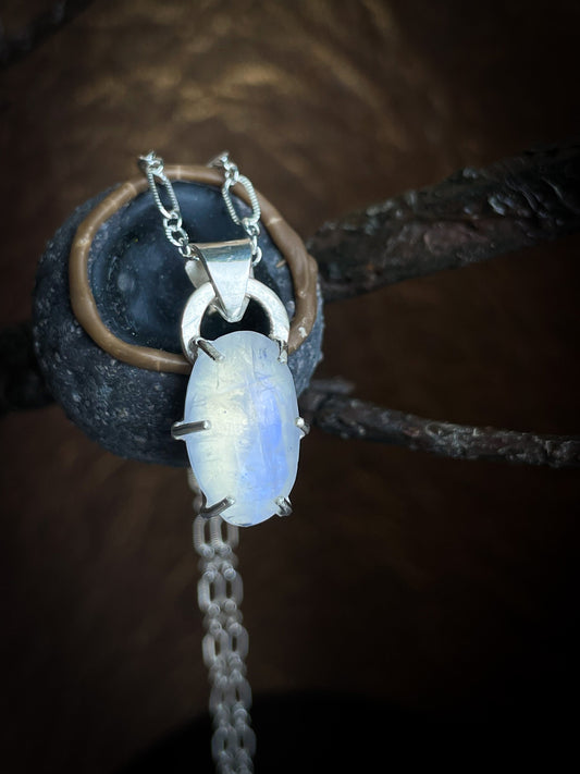 Dainty Rainbow Moonstone Sterling Silver Necklace