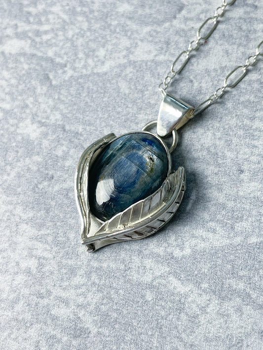 Blue Kyanite Sterling Silver Leaf Necklace