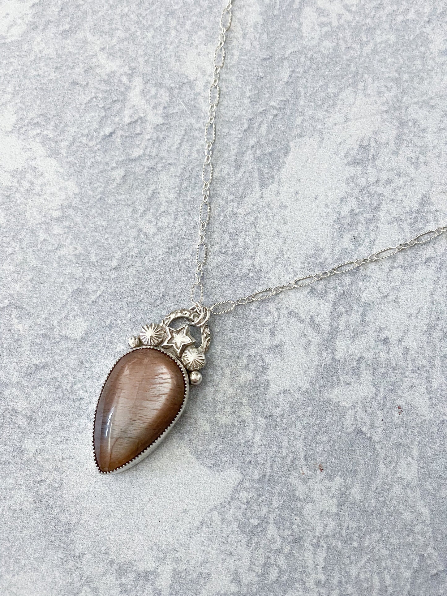 Peach Moonstone Sterling Silver Necklace