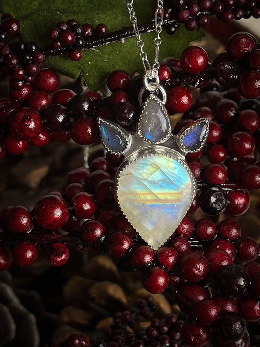 Rainbow Moonstone and Labradorite Sterling Silver Necklace