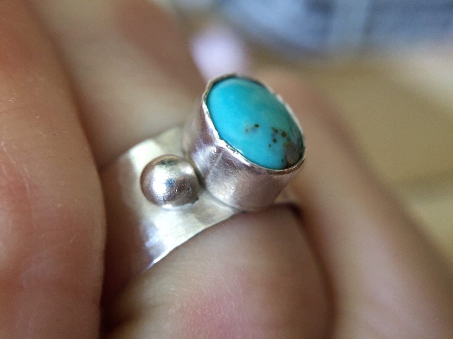 Thick Band Turquoise Sterling Silver Ring Size 6